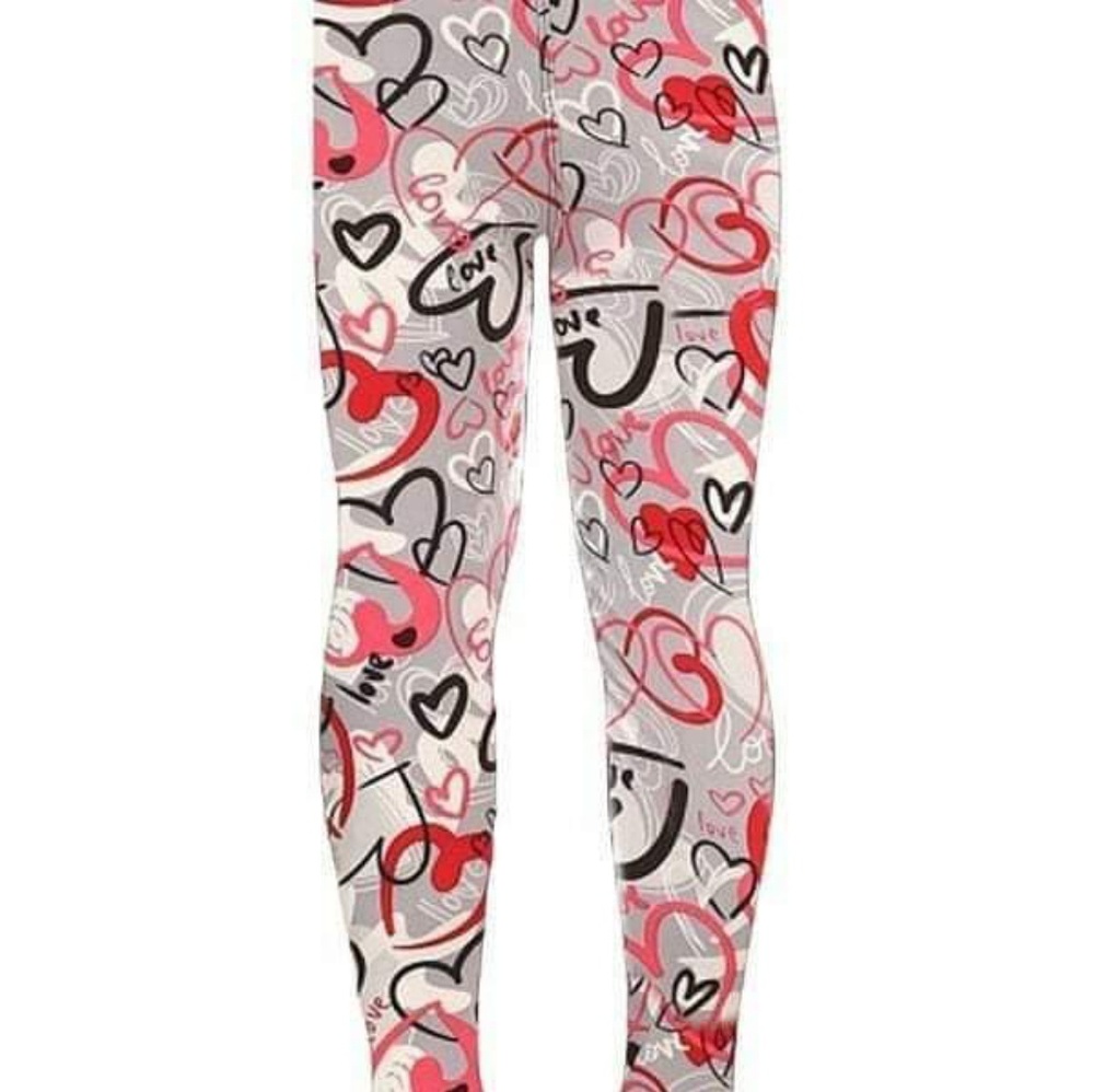 Kids Grey Graffiti Heart Print Leggings